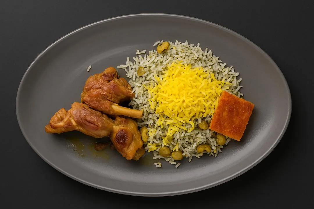 باقالیپلو با ماهیچه کالانتر؛ برنج ایرانی معطر با شوید و باقالی تازه، سرو همراه ماهیچه گوسفندی آرامپز، تهدیگ طلایی و زعفران. انتخابی اصیل و مجلسی.